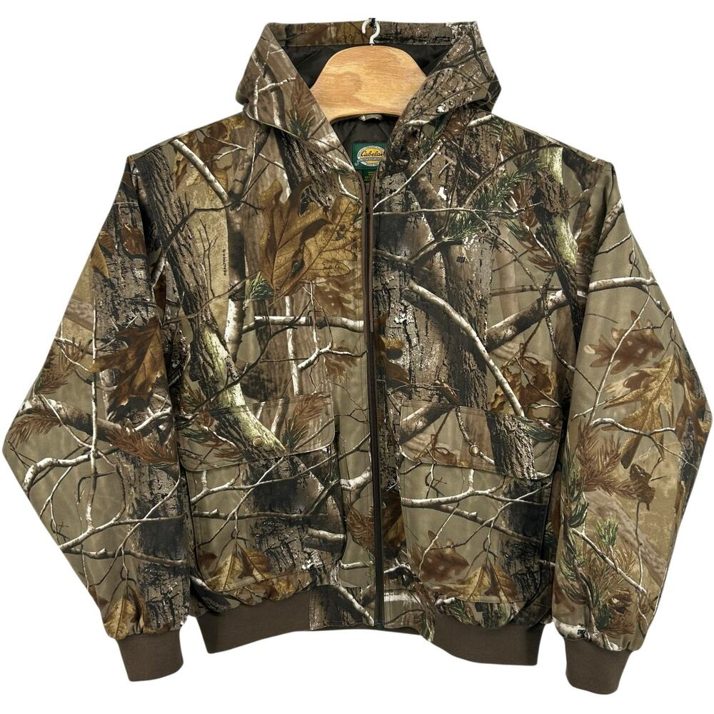 Men's Camouflage Cabela's Realtree Hardwoods Quilt Lined Zip Hooded Jacket XL